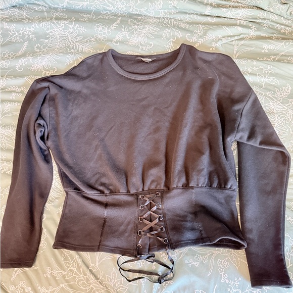 project RUNWAY Tops - Project RUNWAY Black Lace-Up Sweatshirt